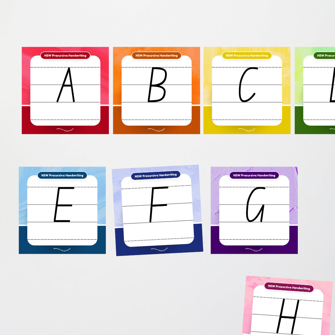 NSW Precursive Font: Lined Handwriting Posters - Rainbow