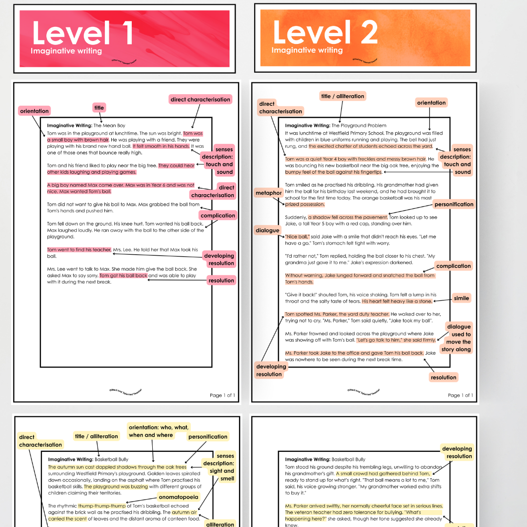 Year 3 and Year 4 - Imaginative Text: Level Up, Bump it Up, WAGOLL Wall Display and Activity