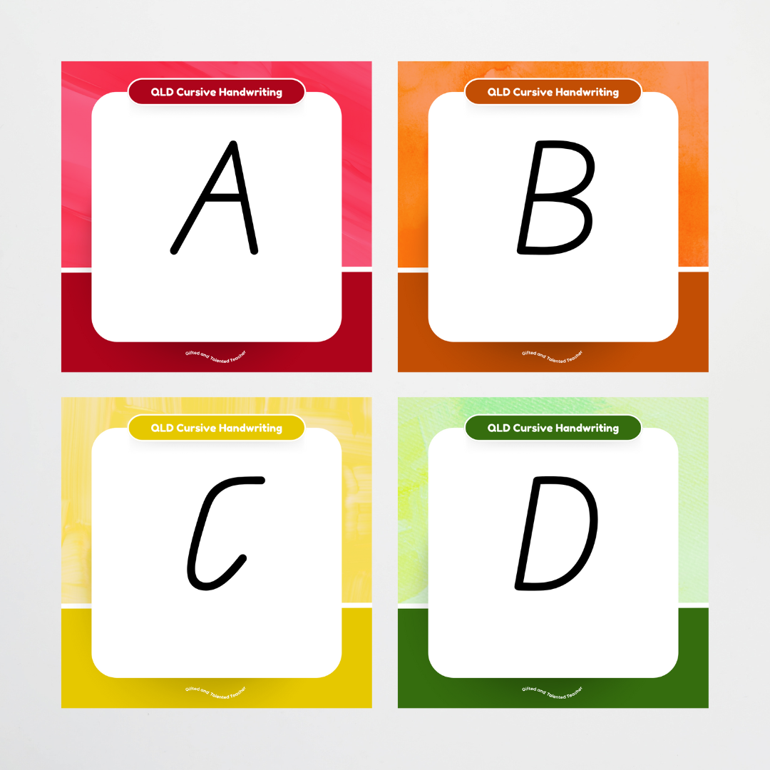 QLD Precursive Font: Unlined Handwriting Posters - Rainbow