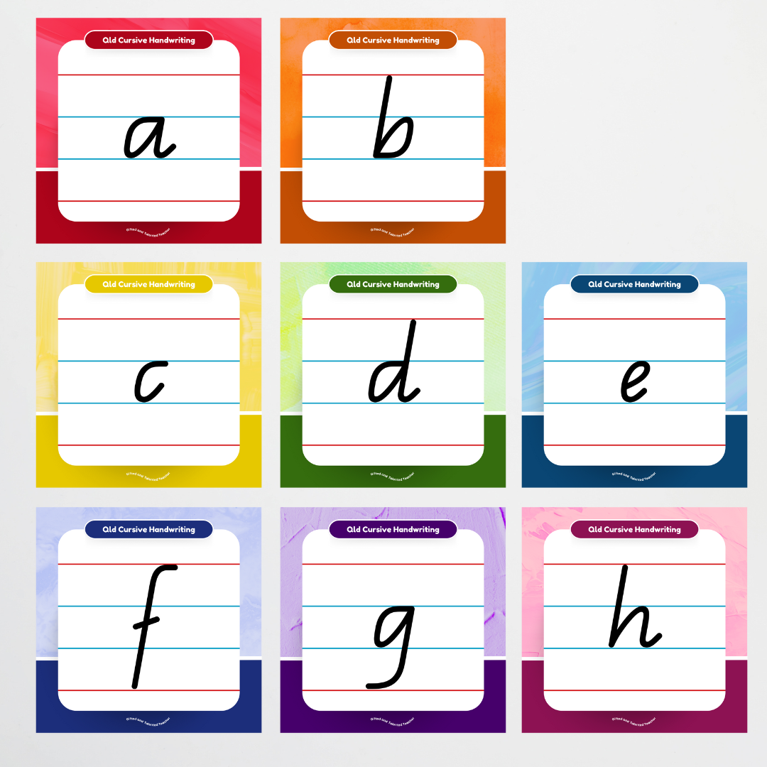 QLD Precursive Font: Lined Handwriting Posters - Rainbow