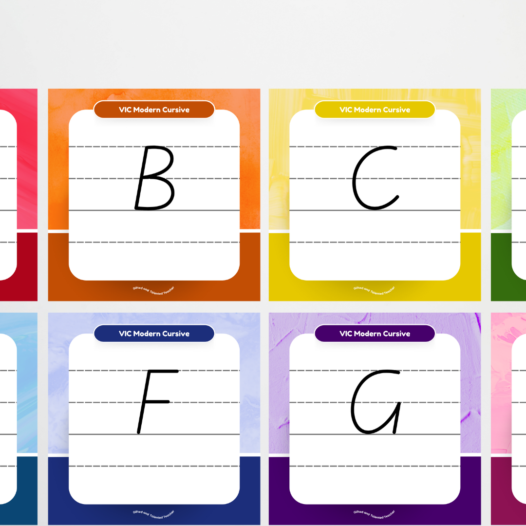 VIC Modern Cursive Font: Lined Handwriting Posters - Rainbow