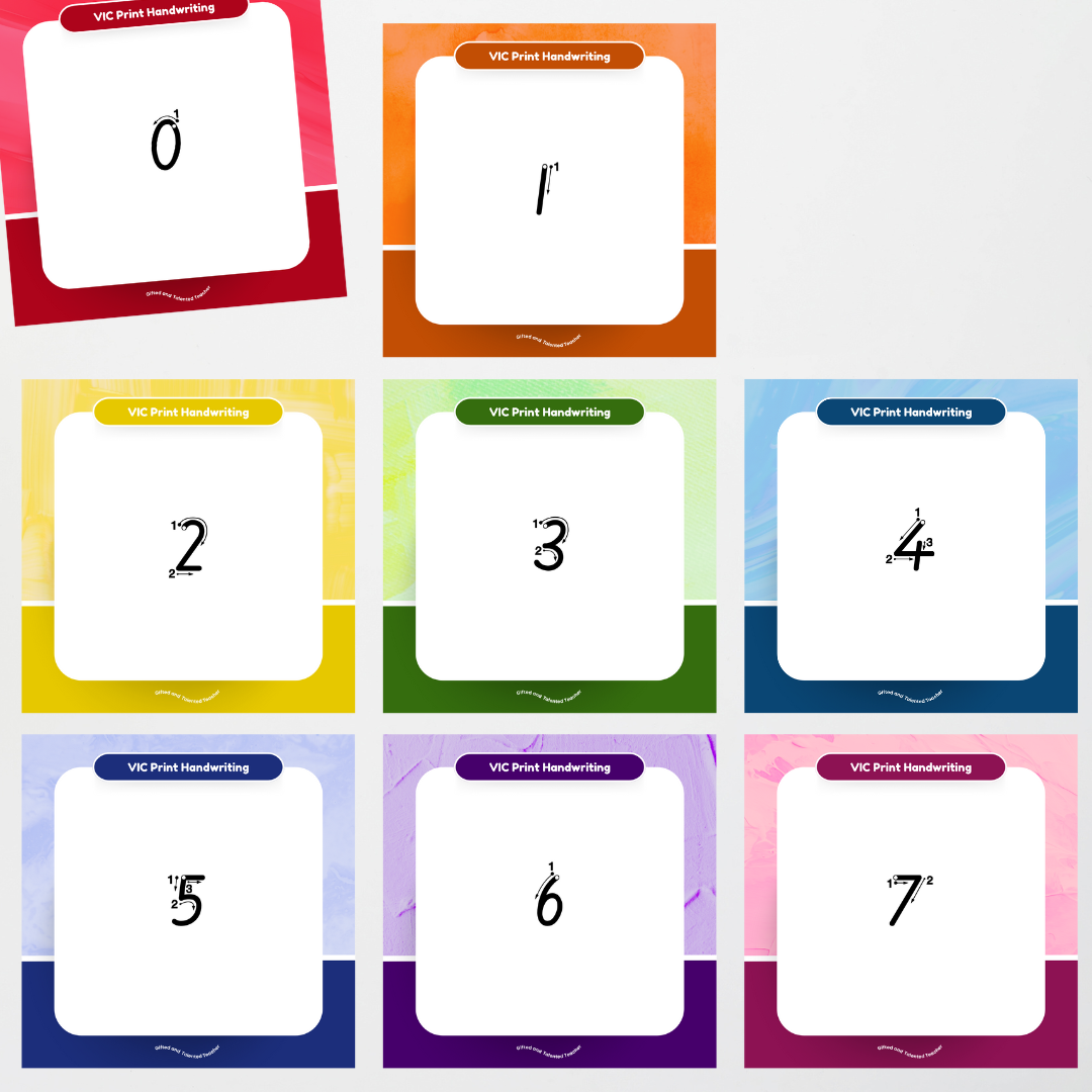 Victorian Print Font: Unlined Handwriting Posters (with directional arrows) - Rainbow