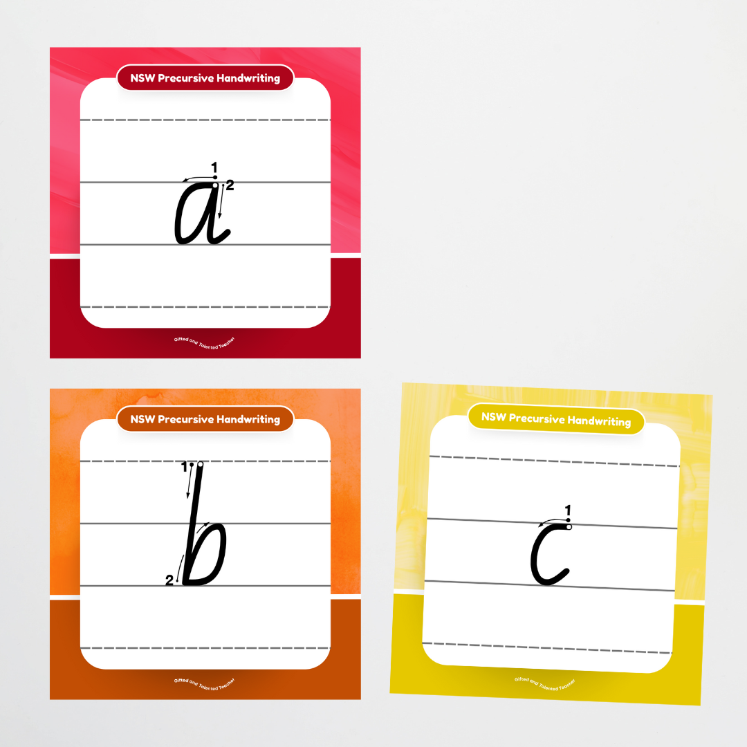Anti Precursive Writing Pattern New South Wales Precursive Font: Lined Handwriting Posters - Rainbow