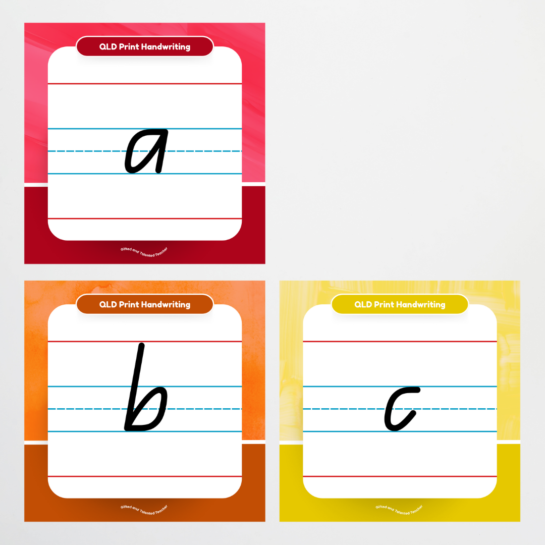 QLD Beginner Font: Lined Handwriting Posters - Rainbow