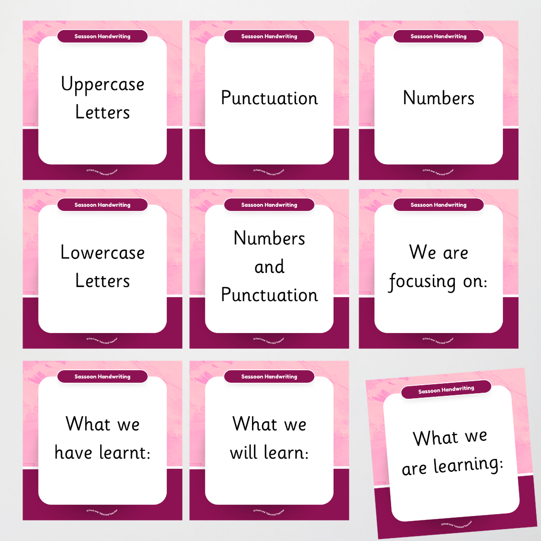 Sassoon Font: Cat Dotted Thirds Lined Handwriting Posters - Rainbow - Teacher Resources & Classroom Decor