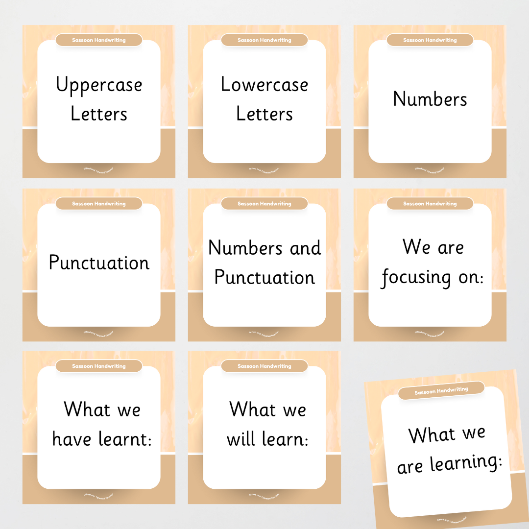 Sassoon Font: Sky, Grass, Soil Handwriting Posters - Neutral - Teacher Resources & Classroom Decor