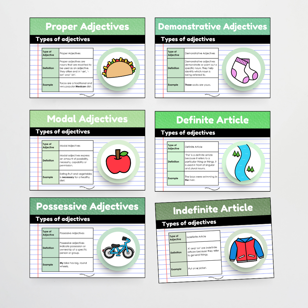 Adjectives: Parts of Speech Posters and Classroom Display - Leafy Green Classroom Decor - Teacher Resources & Classroom Decor