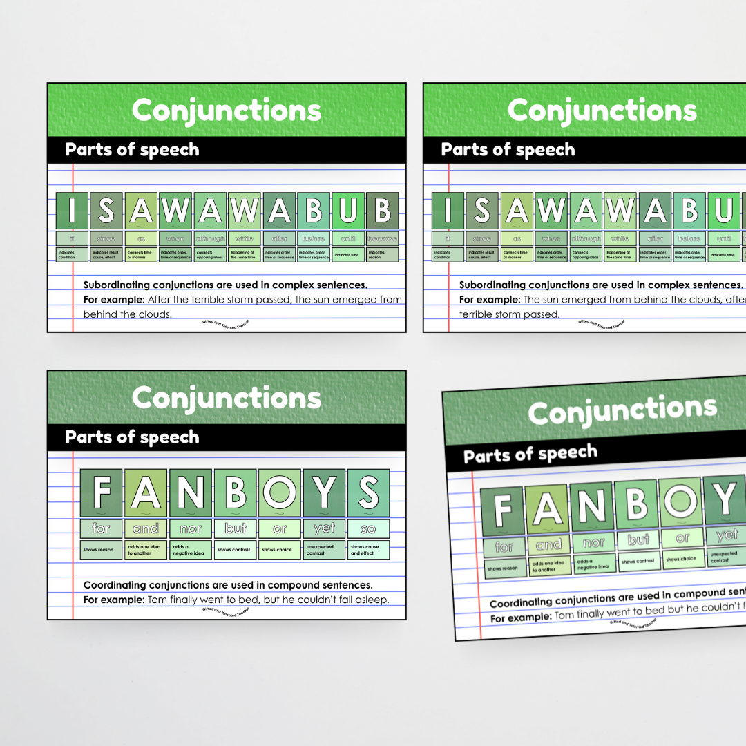 Conjunctions: Parts of Speech Posters and Classroom Display - Leafy Green Classroom Decor - Teacher Resources & Classroom Decor