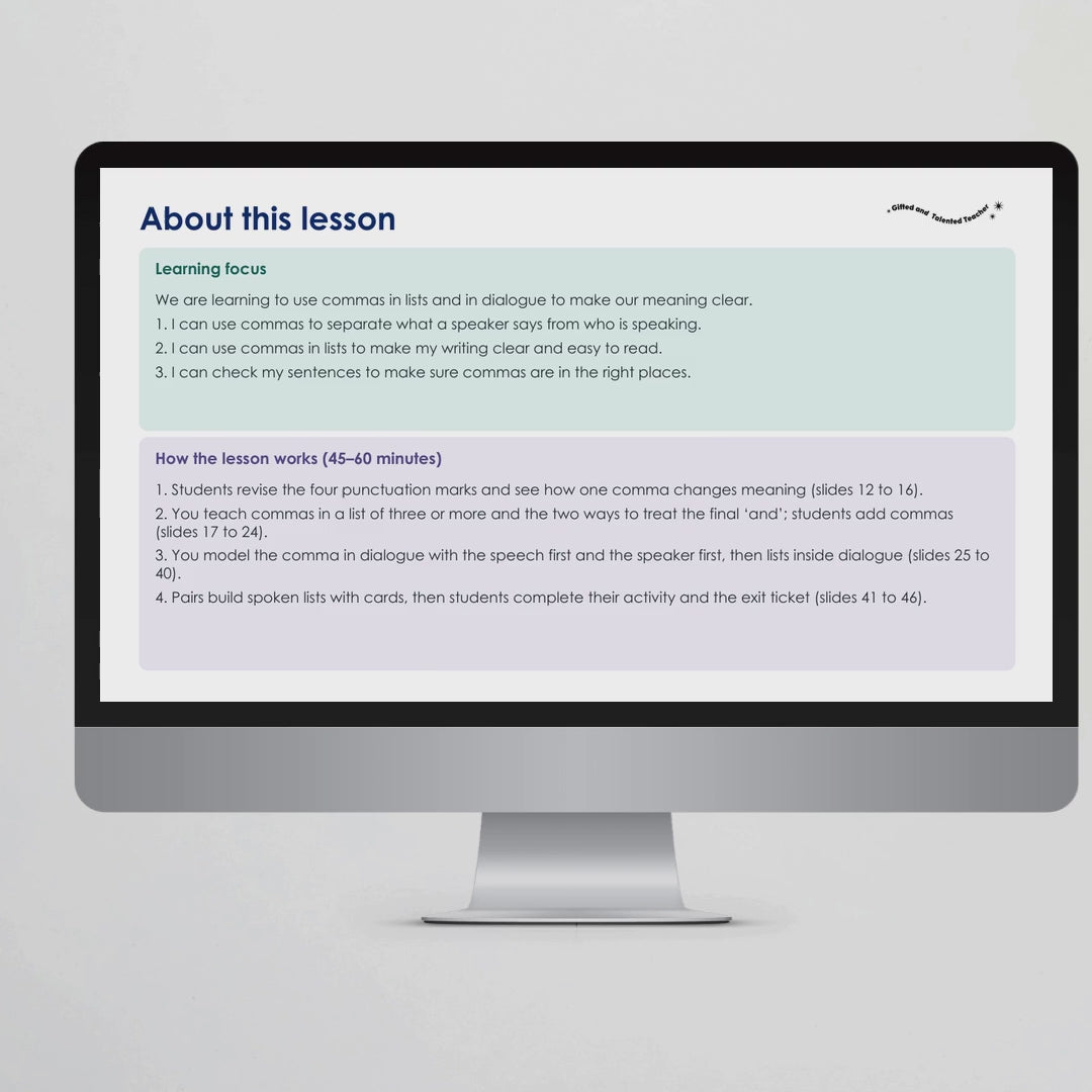 Teacher slides preview – Commas in Lists and Dialogue