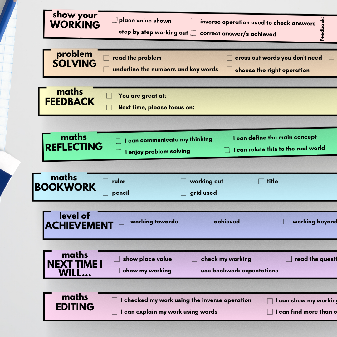 Margin Feedback Slips: Mathematics - Editable - Gifted and Talented Teacher