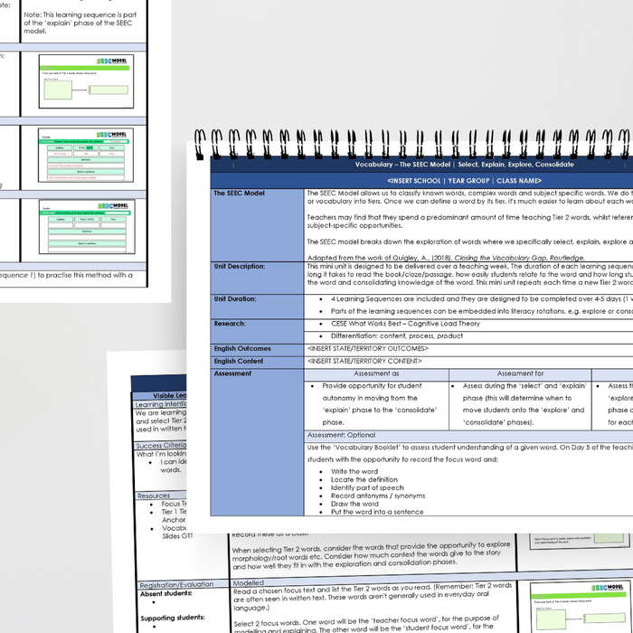 Seec Paragraph Example SEEC Model Learning Sequence | Vocabulary Teacher Resources