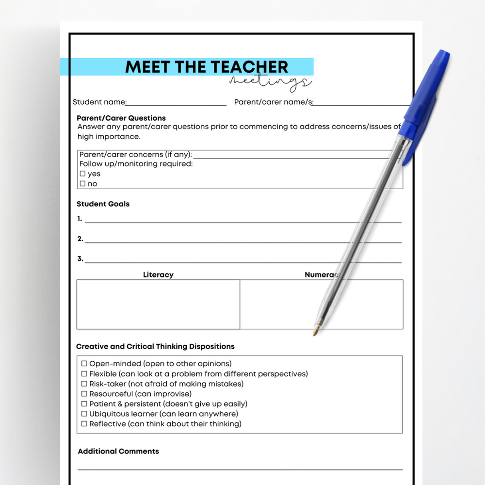 Parent + Teacher Meetings Proforma | Printable Teacher Resources