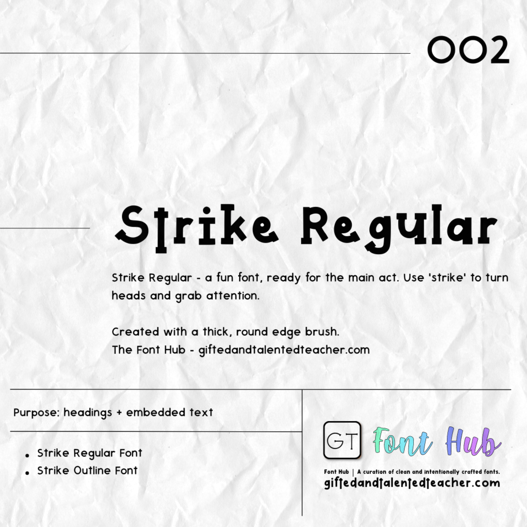 Strike Regular + Strike Outline - GT Font - Gifted and Talented Teacher