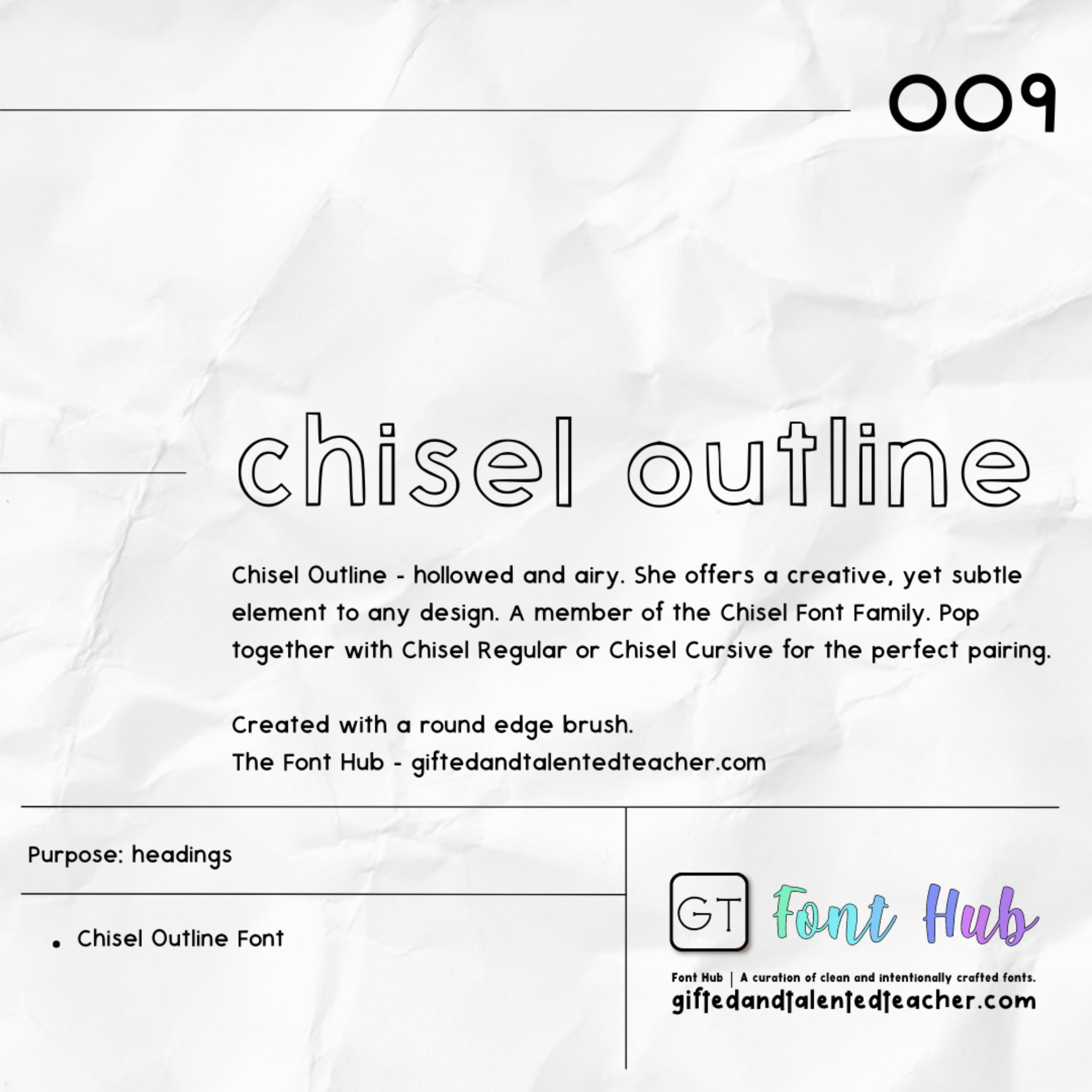 Chisel Outline - GT Font - Gifted and Talented Teacher