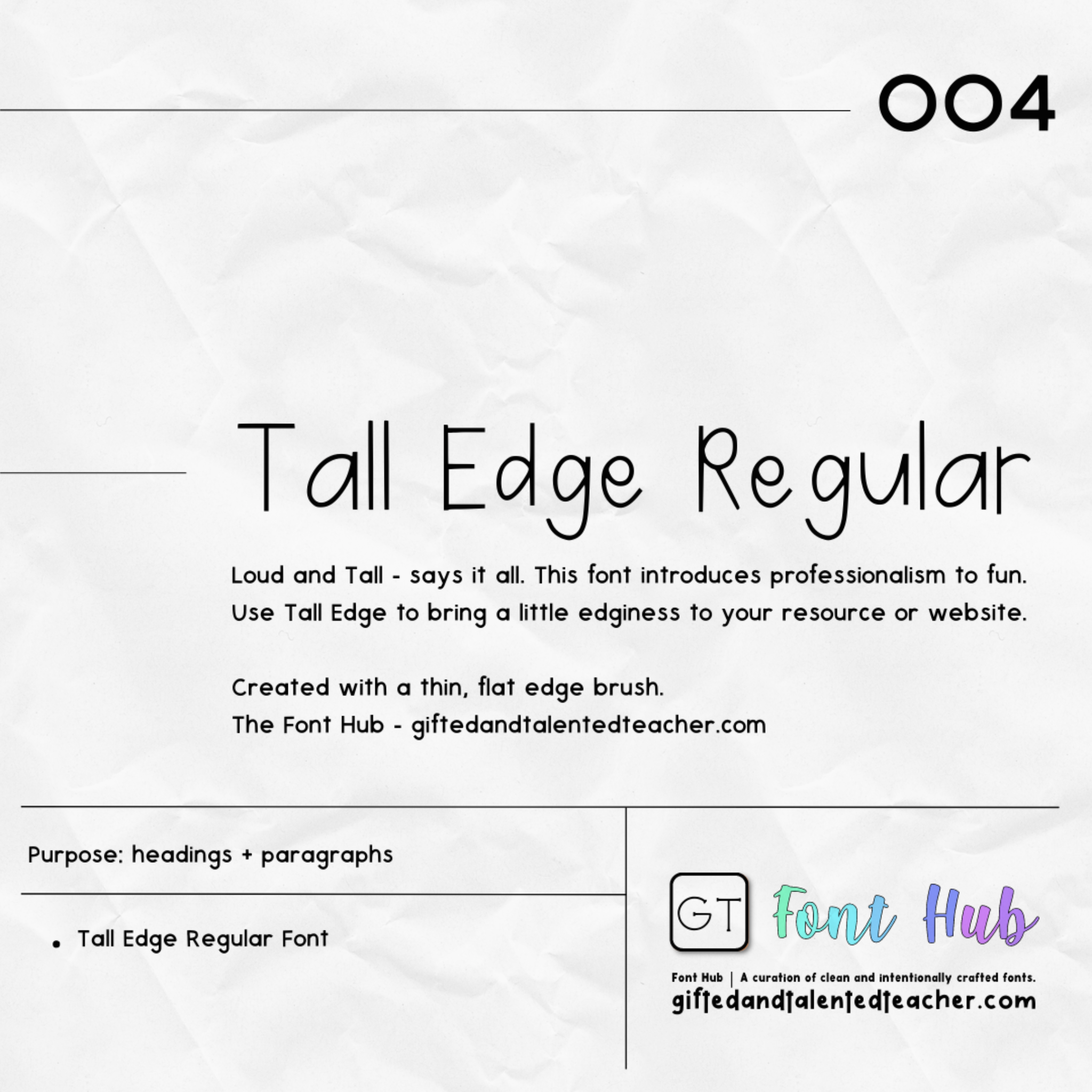 Tall Edge Regular - GT Font - Gifted and Talented Teacher