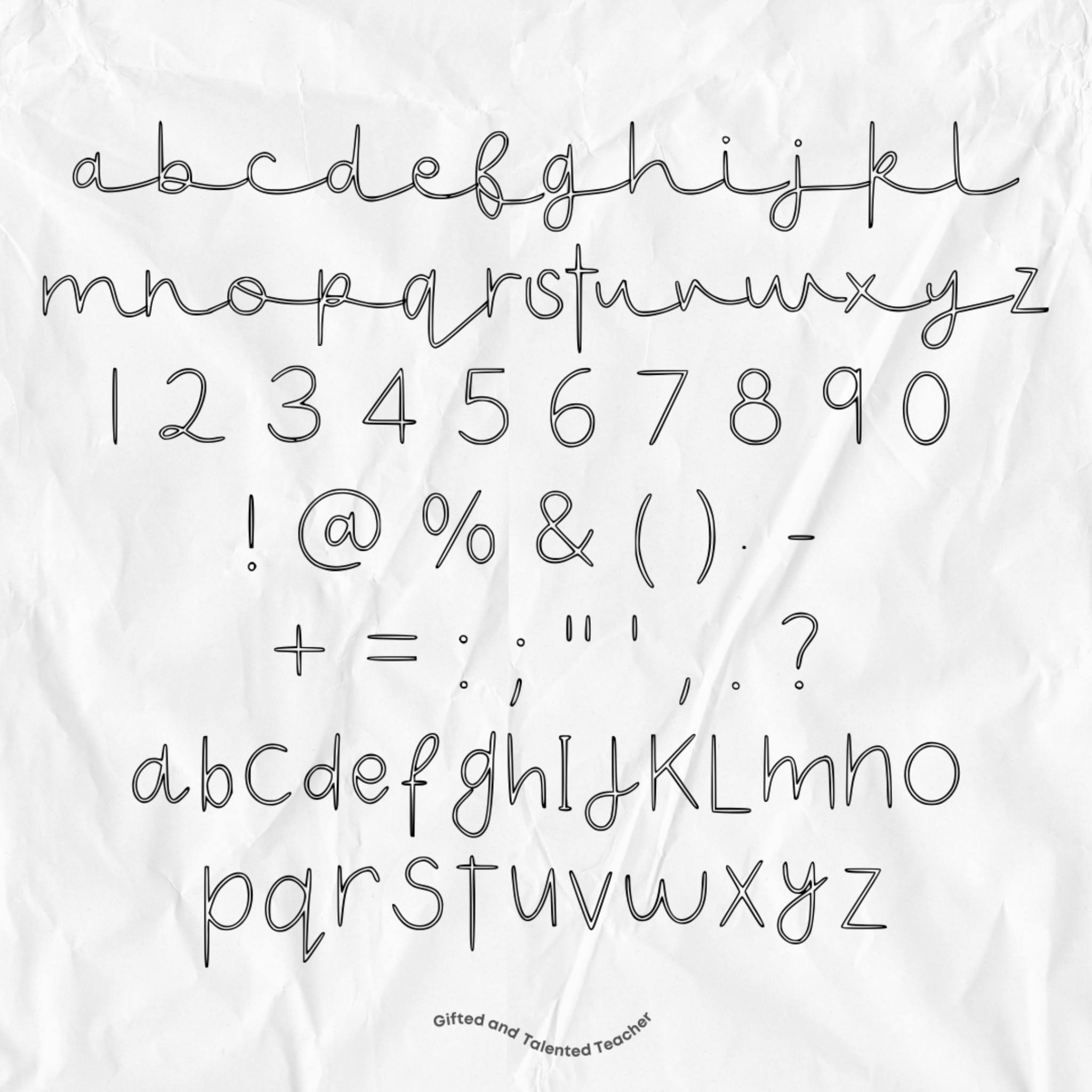 Quirky Cursive + Outline - GT Font - Gifted and Talented Teacher