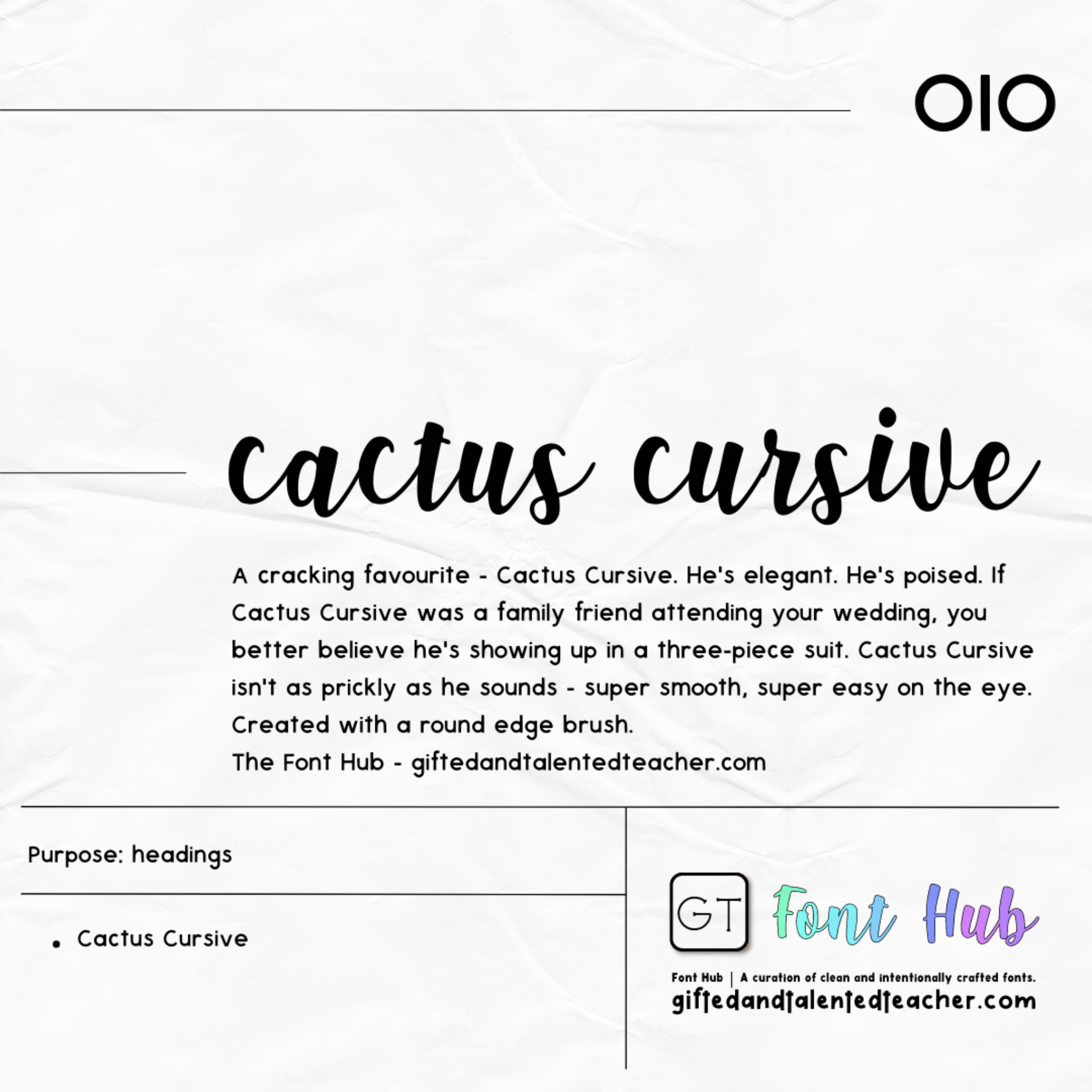 Cactus Cursive - GT Font - Gifted and Talented Teacher