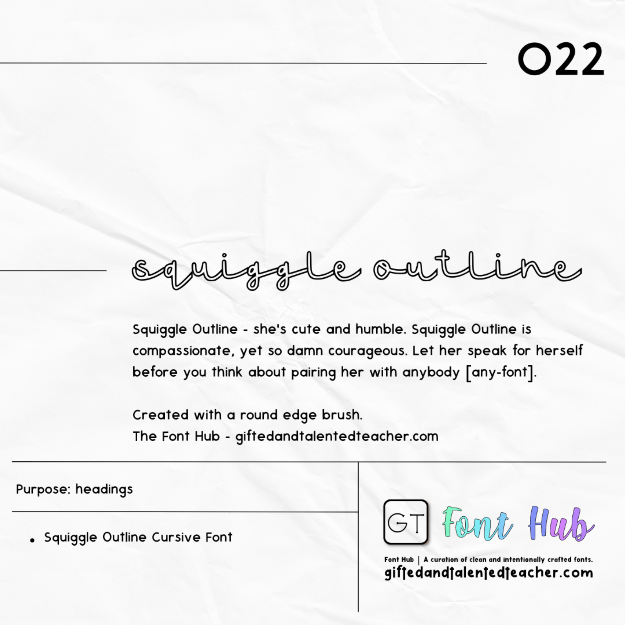 Squiggle Cursive Outline - GT Font - Gifted and Talented Teacher